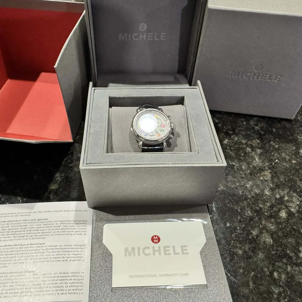 Michele Multicolor Dial Watch with Black Strap - Picture 2 of 10